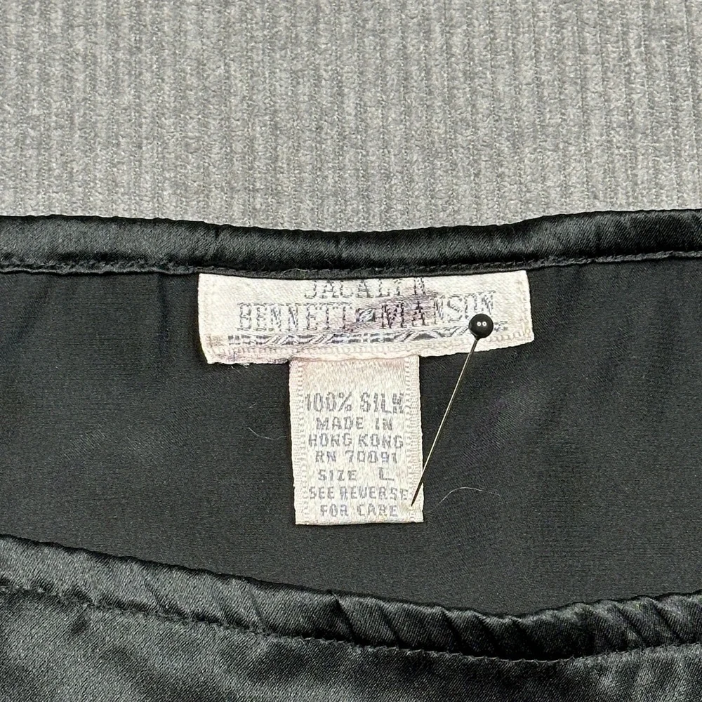 100% Silk Black Mini Skirt Satin Side Slit Size L Vtg Y2k Luxe Bennett Manson
